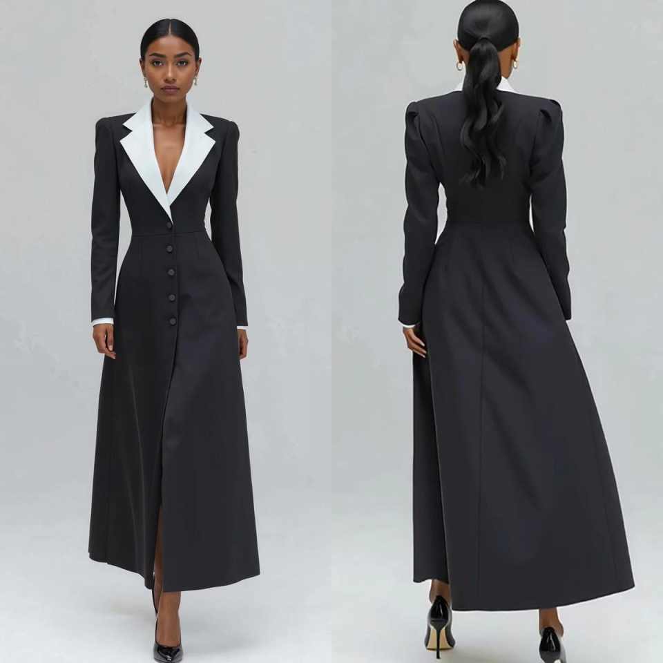 Women'S Formal Wear Wedding Guest - Blazer long pour femme, coupe trapèze,