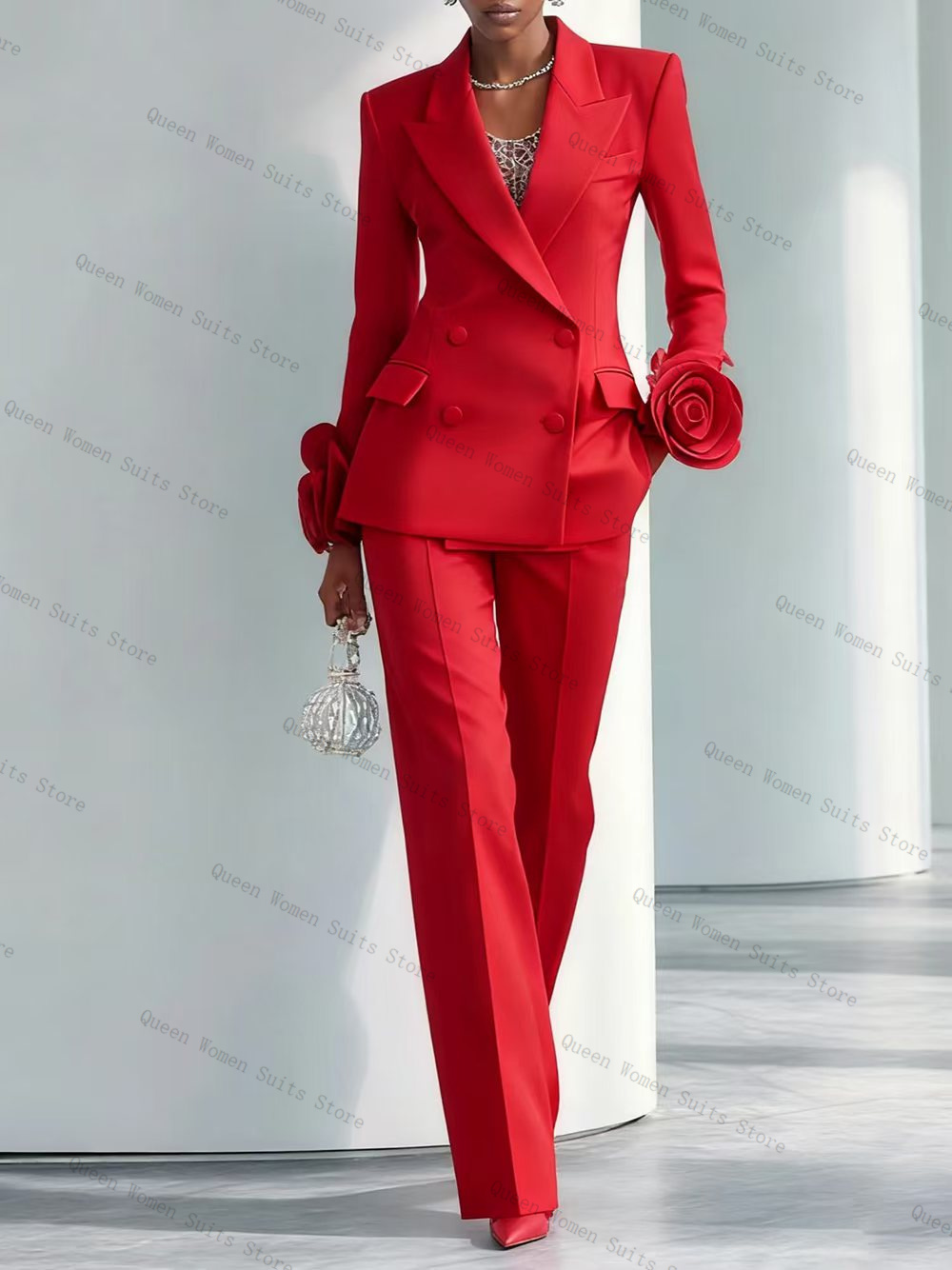 Women Formal Wear Coat - Ensemble de costume de luxe rouge