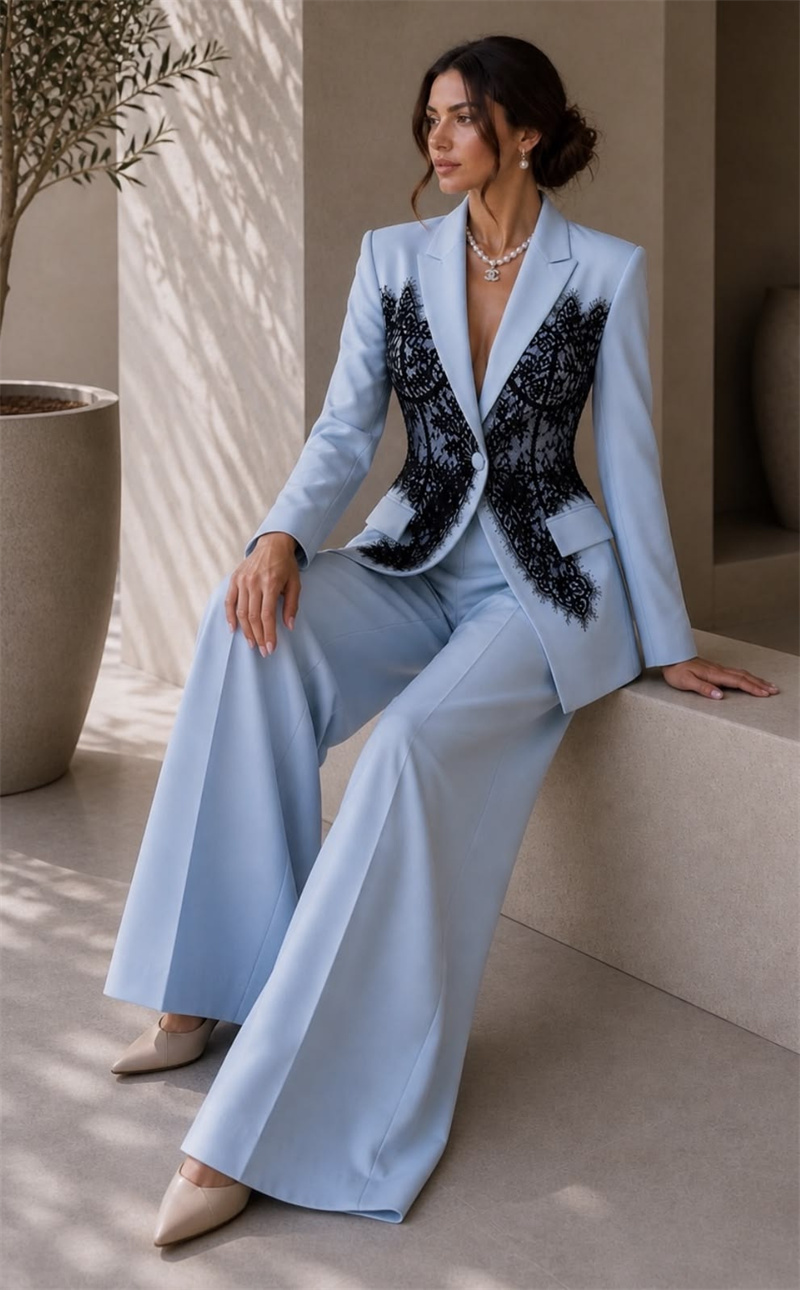 Women Formal Wear Coat - Ensemble de costumes bleus pour femmes,