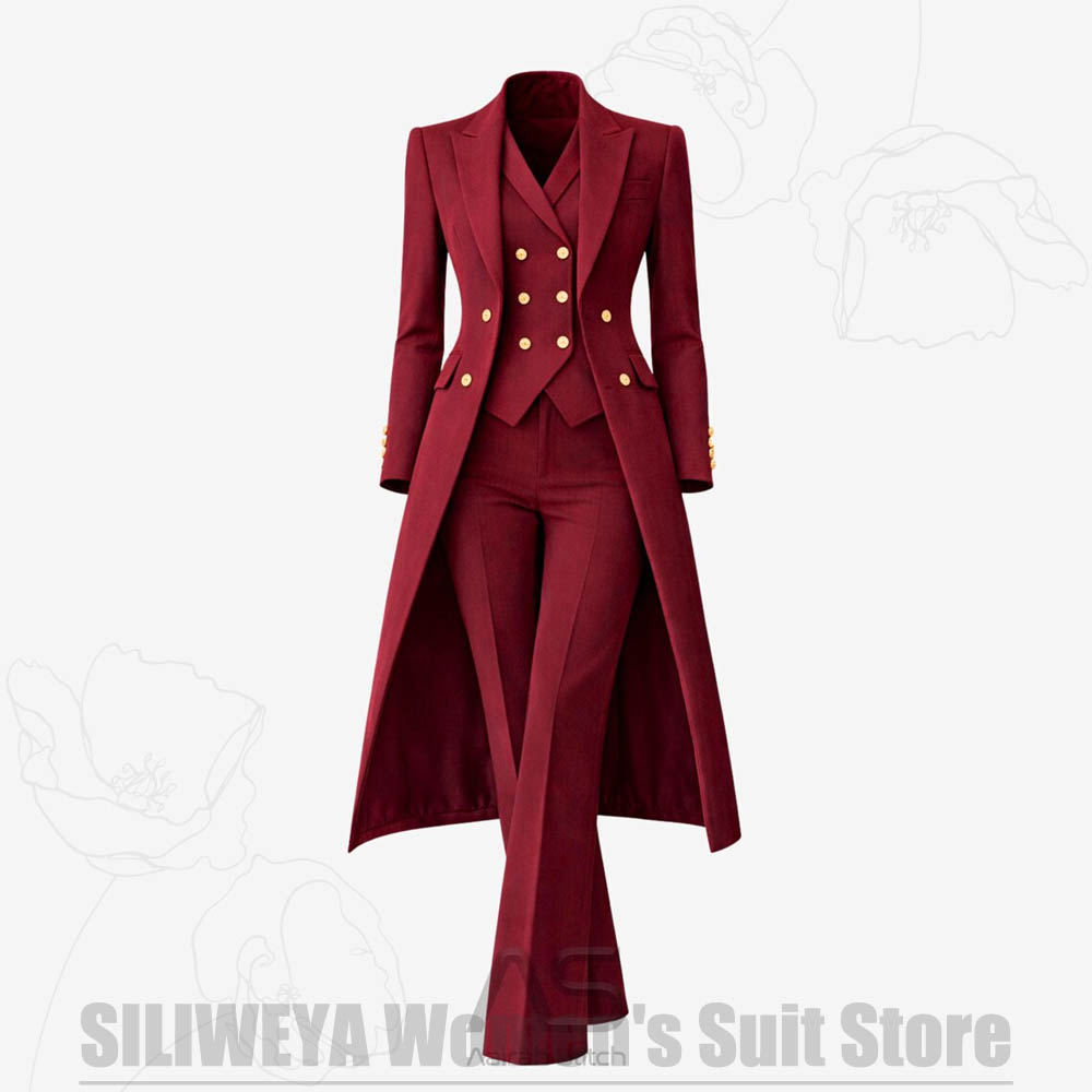 Women Formal Wear Coat - Costume 3 Pièces Femme Élégant Double