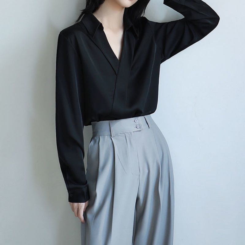 Gidyq-Chemises noires en mouss - Women'S Formal Wear Blouse avis et prix