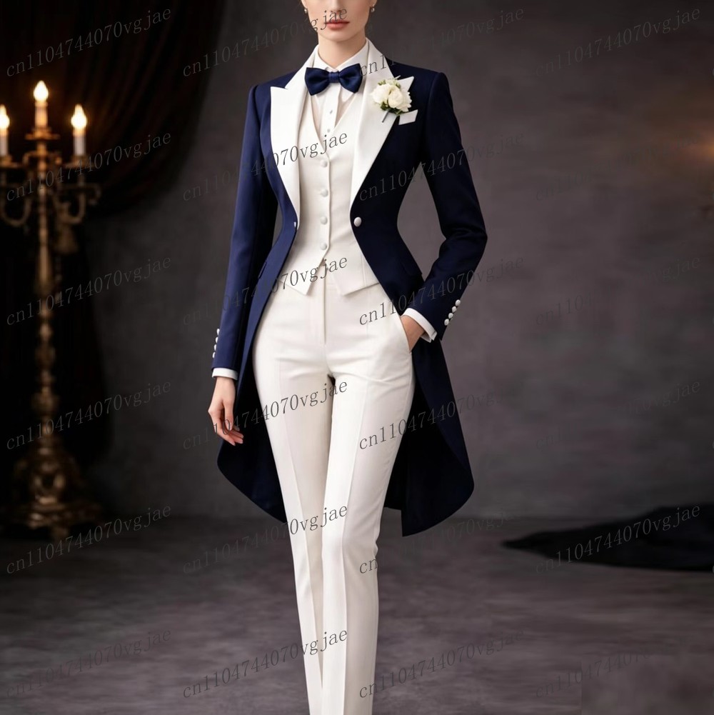 Costume long bleu marine et bl - Blazer Set Women Formal avis et prix